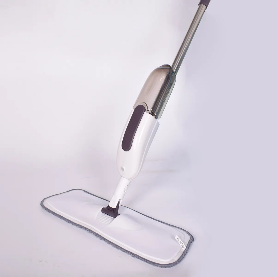 Magic Boom Spray mop for floor cleaning - 360° clean with removable microfiber mop pads & bottle for wet dry surface - Integrated Water Spray for Floor Cleaning, flat stick spray cleaner for home & office., Stainless Steel